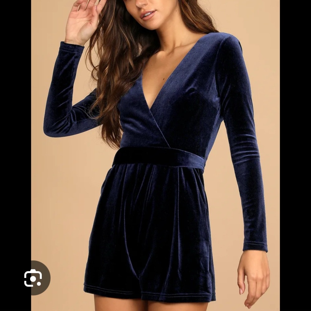 Lulus Navy Velvet Romper